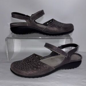 Naot Arataki Grey Metallic Suede Leather Mary Jane Shoes Size 39 EU 8-8.5 US